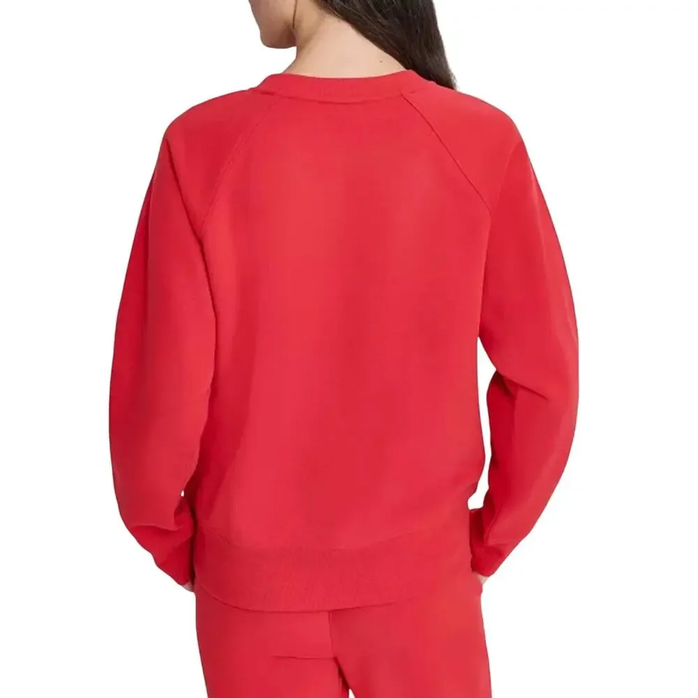 DKNY Women's Rhinestone Logo Fleece Sweatshirt NWT RED SIZE XS - Picture 2 of 10